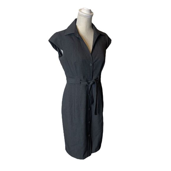 Calvin Klein Black Button Up Cap Sleeve Dress in Charcoal - Picture 7 of 15